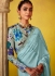 Sky blue glass tissue sequins embroidered wedding saree with blouse 2161